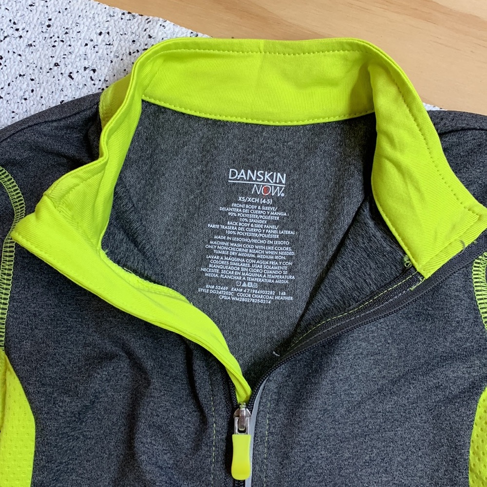 EUC Danskin Now Heathered Grey with Hi-viz Yellow Details 3/4 Zip Sport Pullover